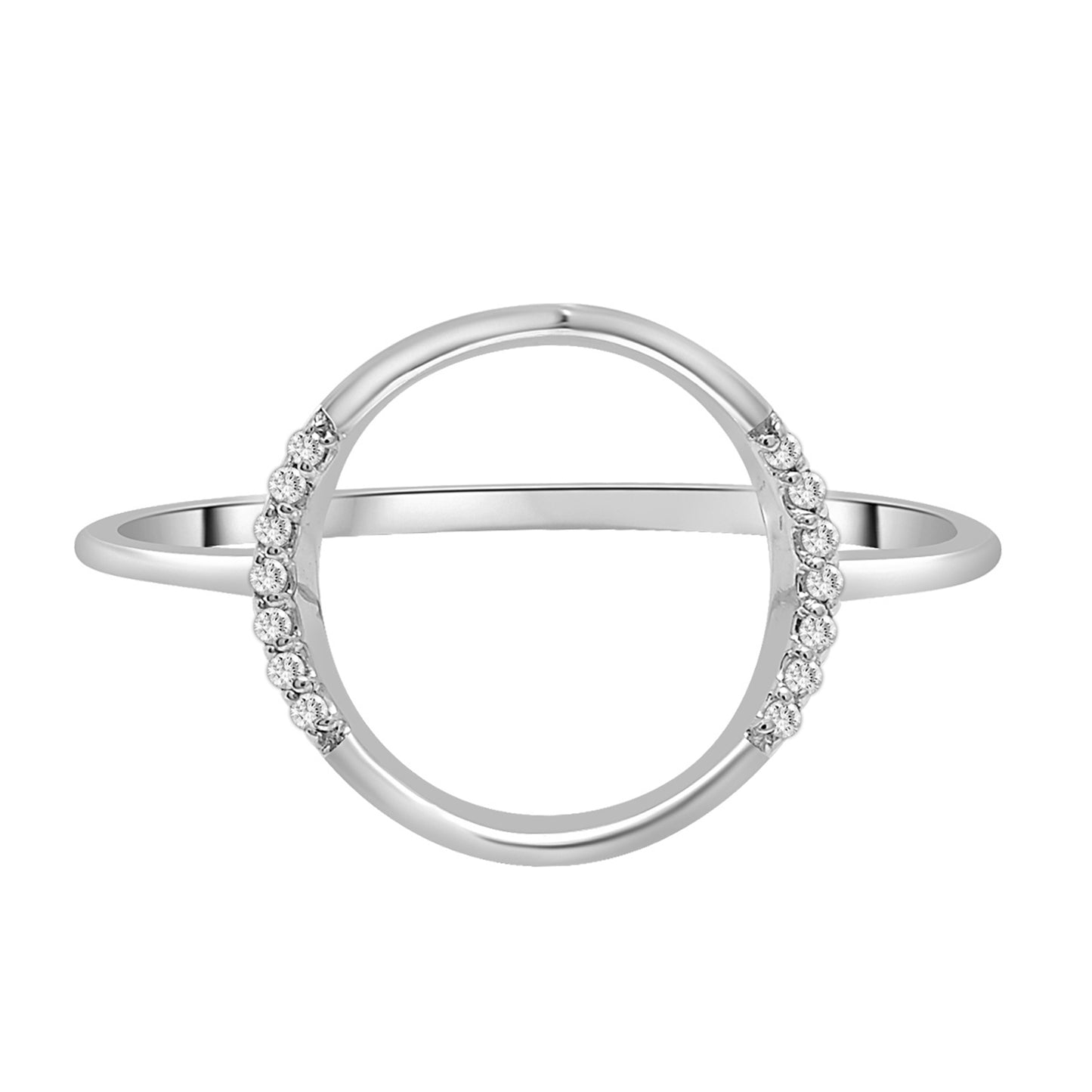 Open Circle Half Diamond Shape Ring in White Gold