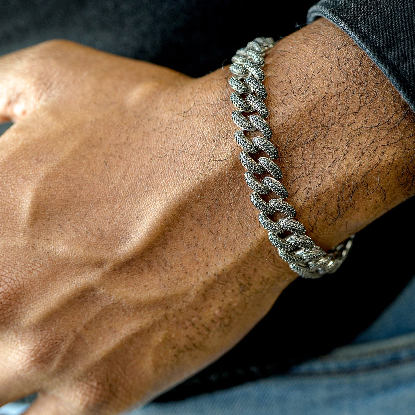 Black Diamond Curb Bracelet In Men's Hand