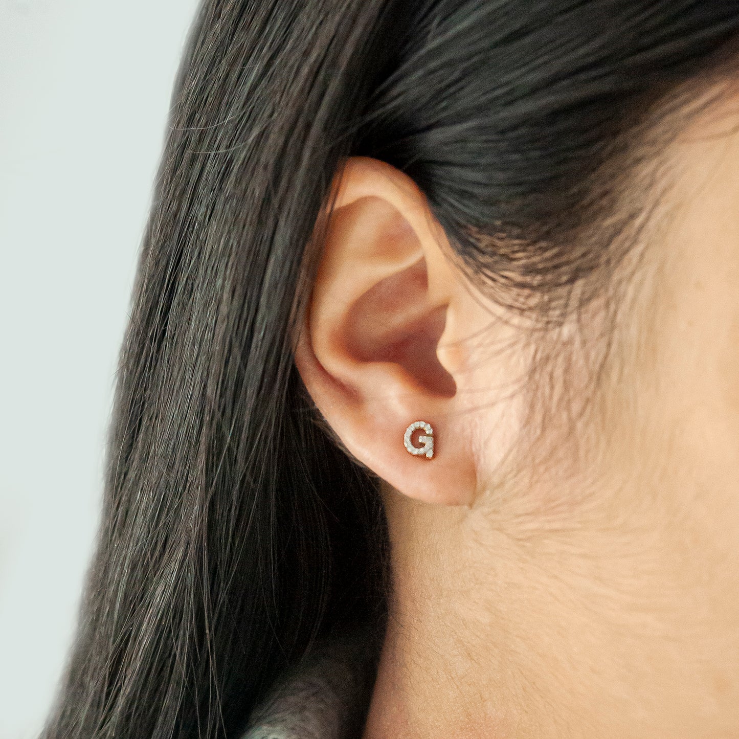Single Initial Diamond Stud - G for Ear