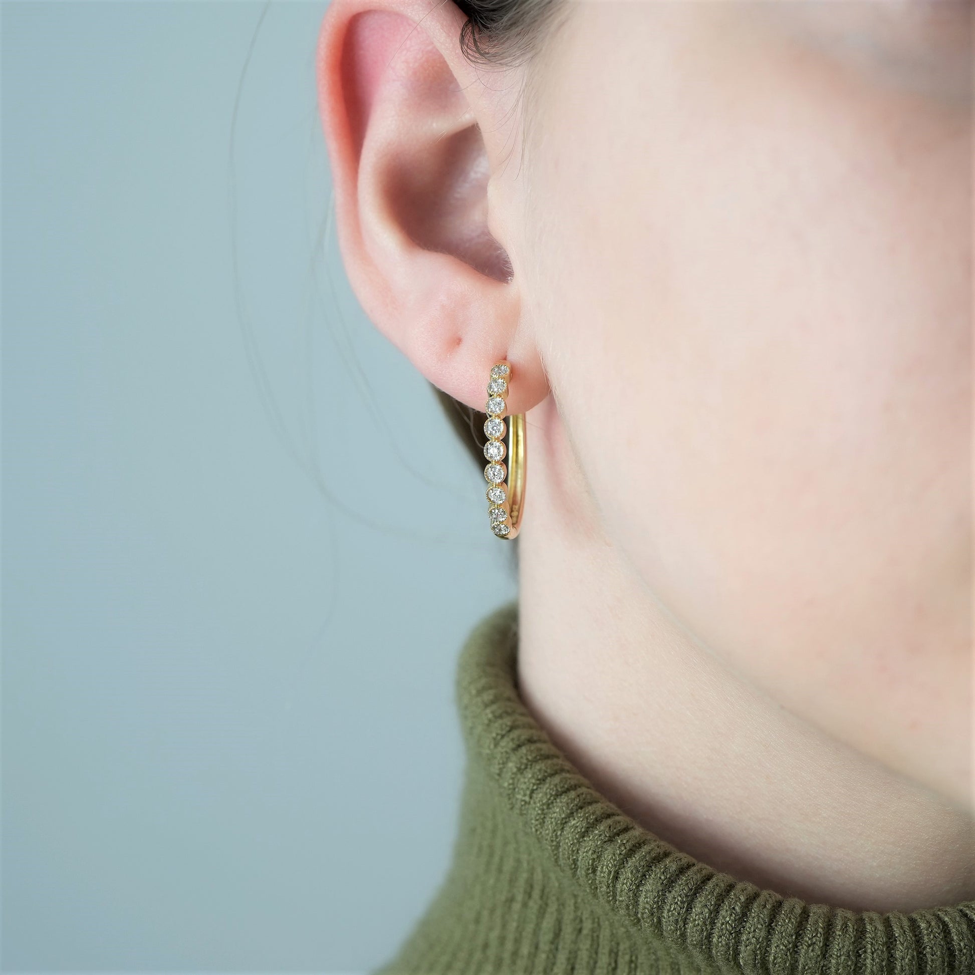 Elise Diamond Dot Hoop Earrings In Lady's Ear