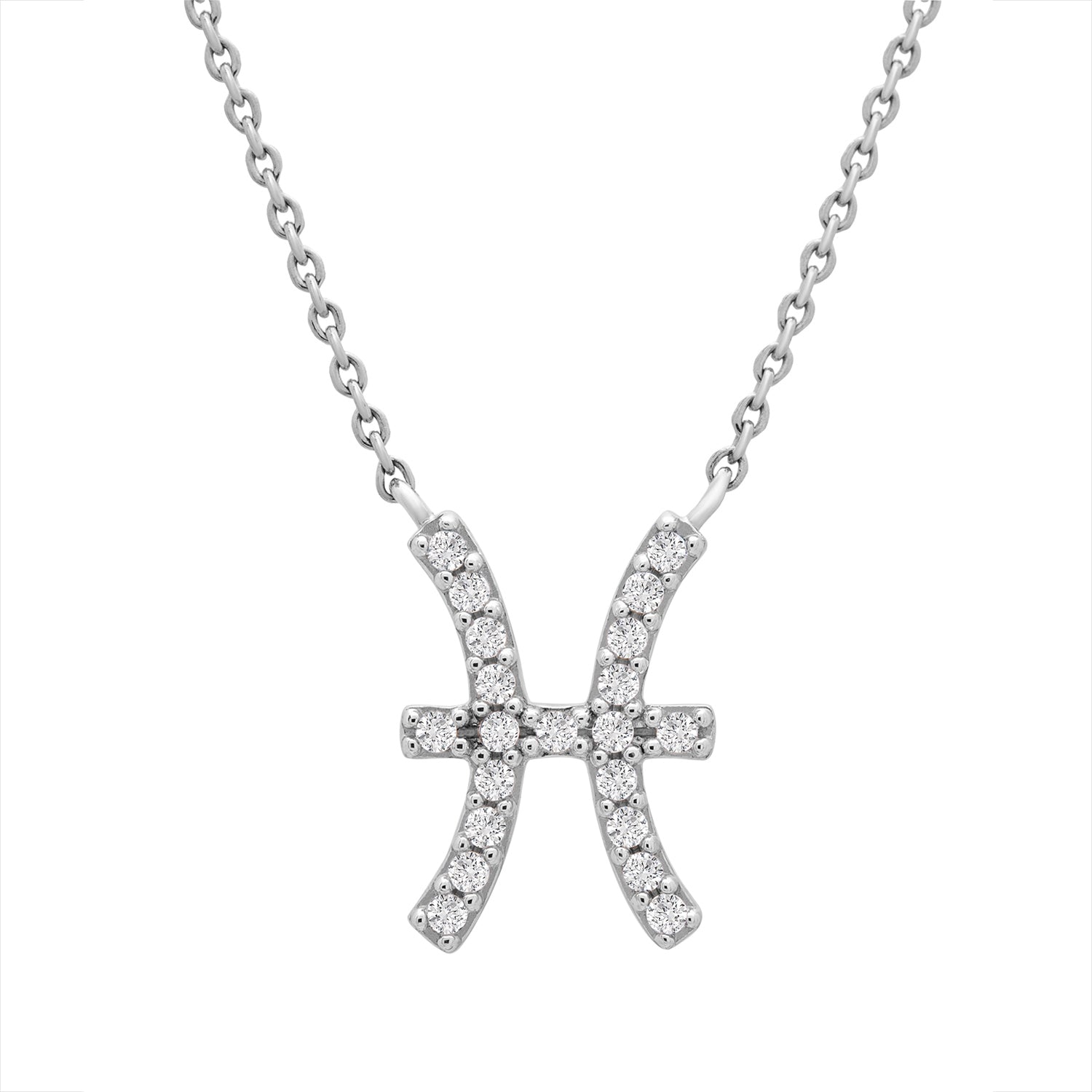 Pisces Zodiac Diamond Necklace in White Gold