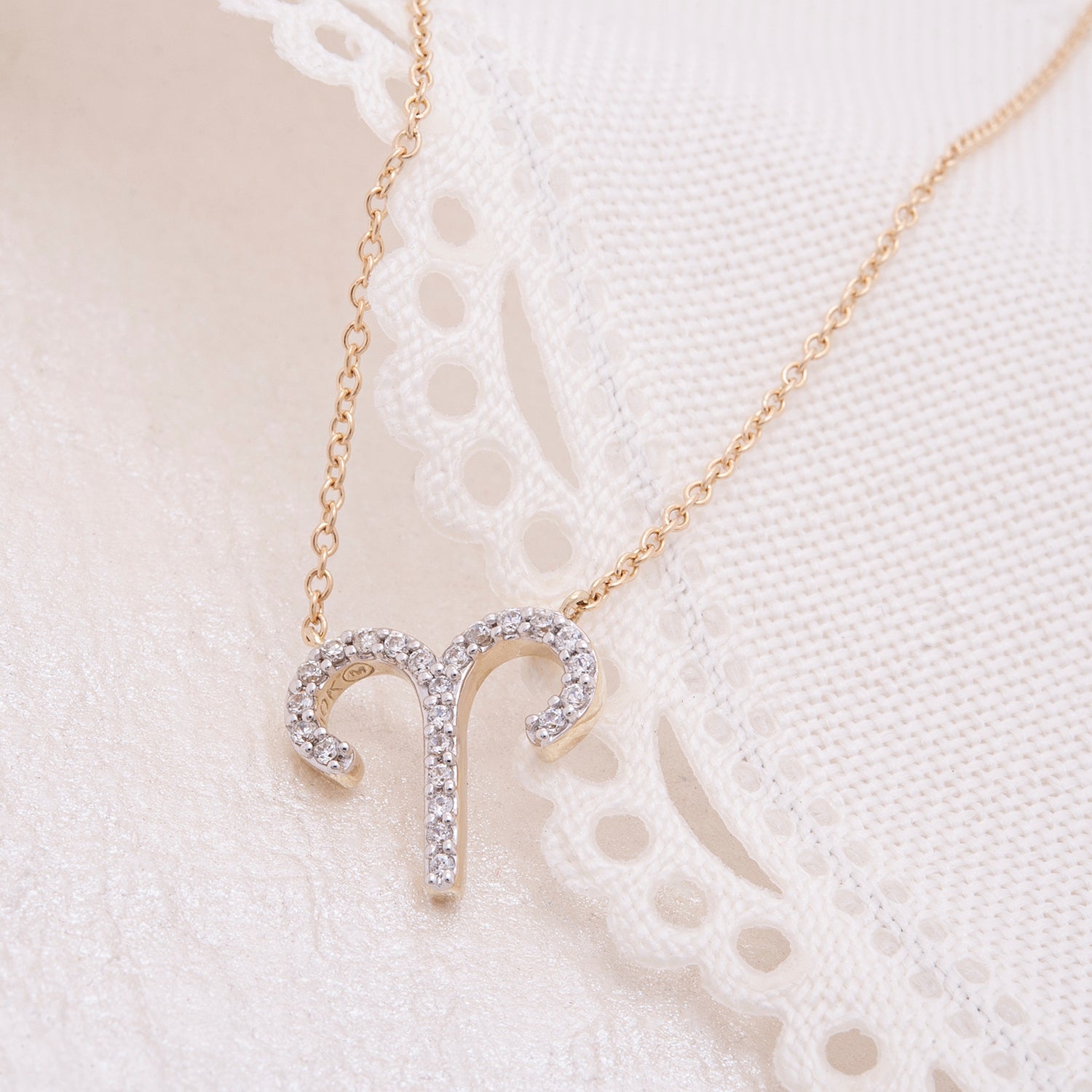 Aries Zodiac Diamond Necklace with Gold Chain