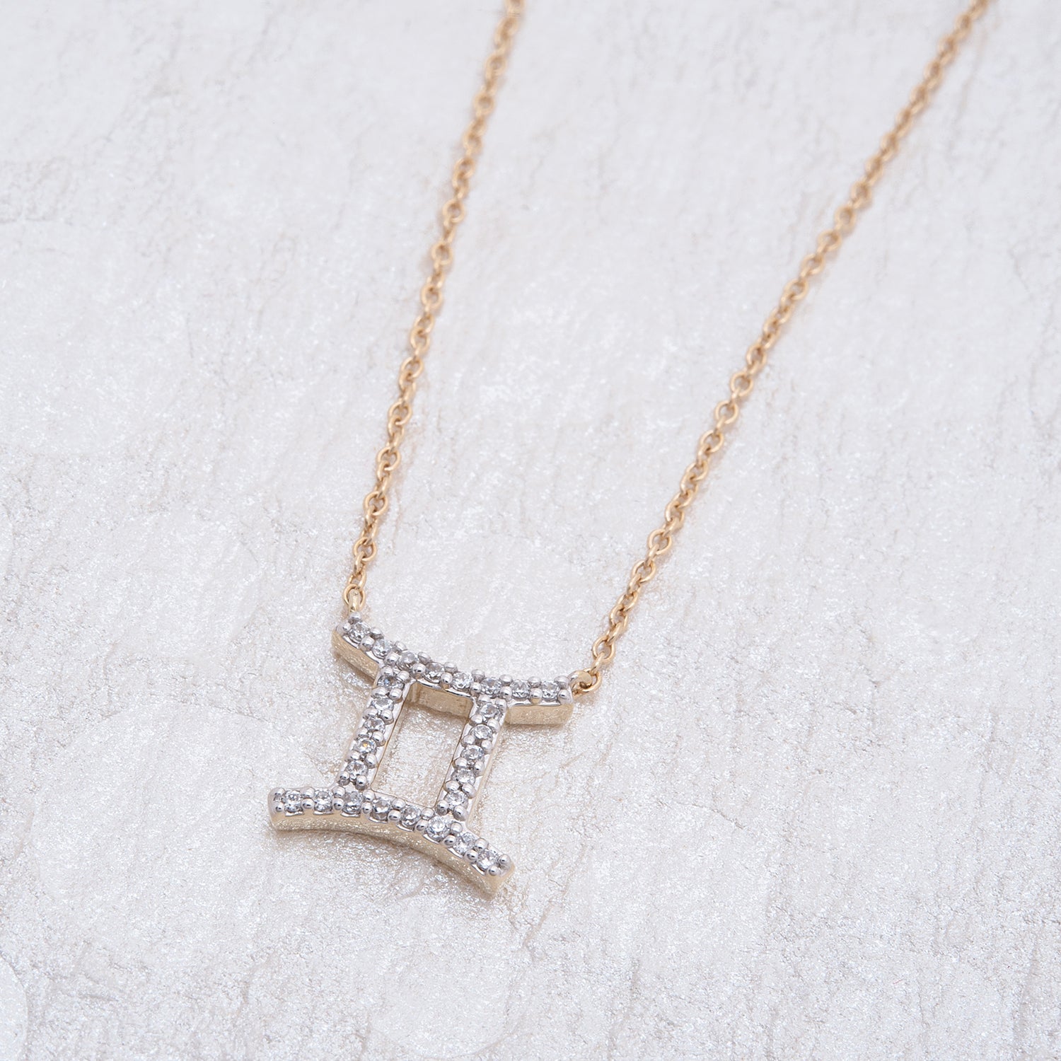 Gemini Zodiac Diamond Necklace with Gold Chain