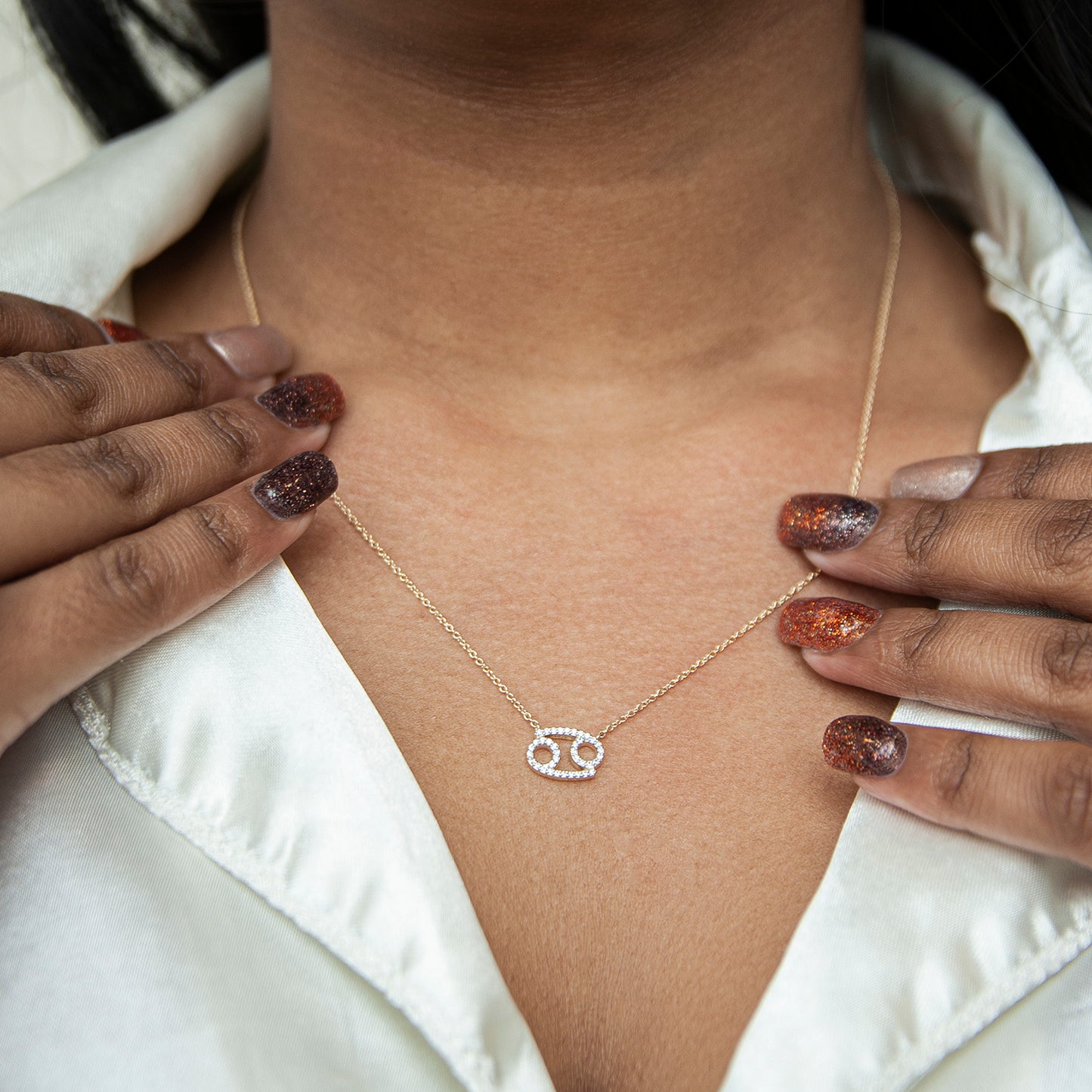 Cancer Zodiac Diamond Necklace in Lady's Neck
