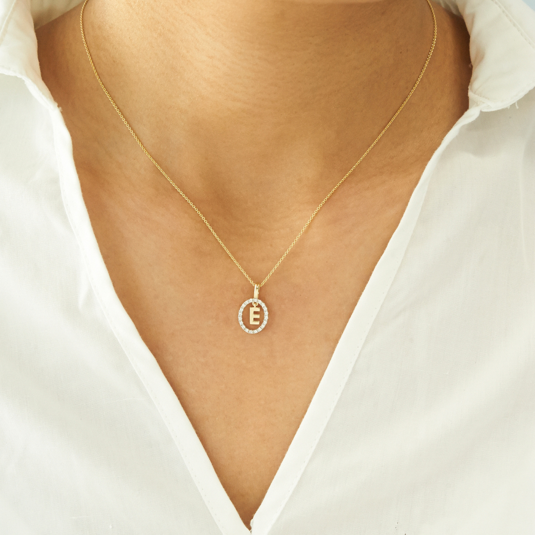 Floating Halo Diamond Initial Pendant In Gold E Char