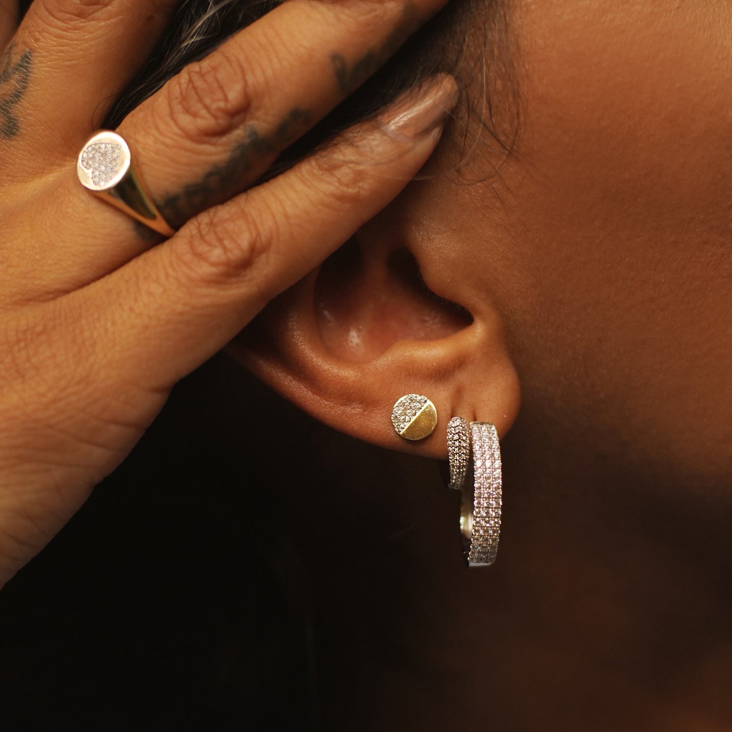 Hilary Diamond Huggie Hoop Earrings In Lady's Ear