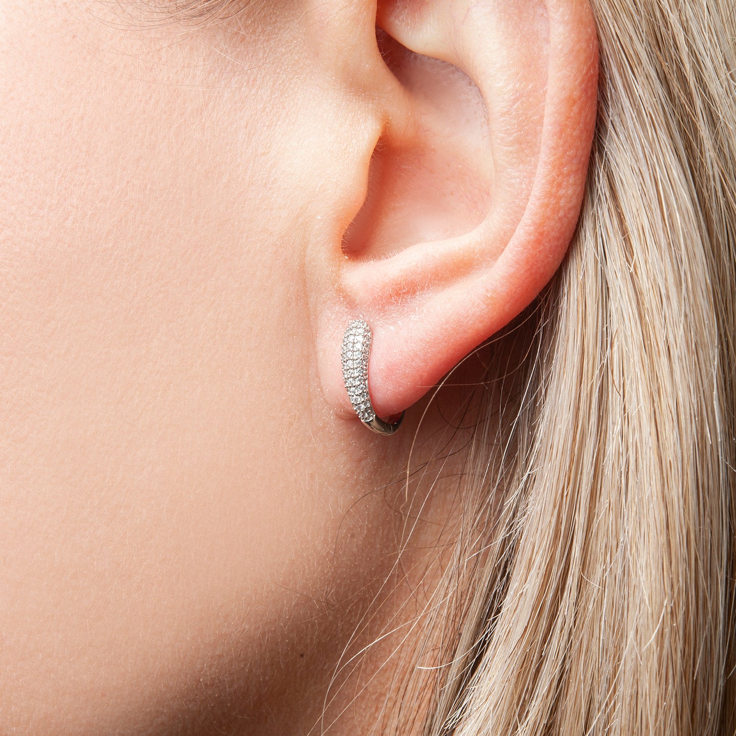 Hilary Diamond Huggie Hoop Earrings In Ear