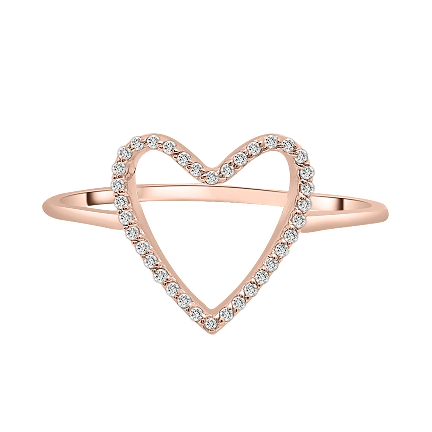 Open Heart Diamond Shape Ring in Rose Gold