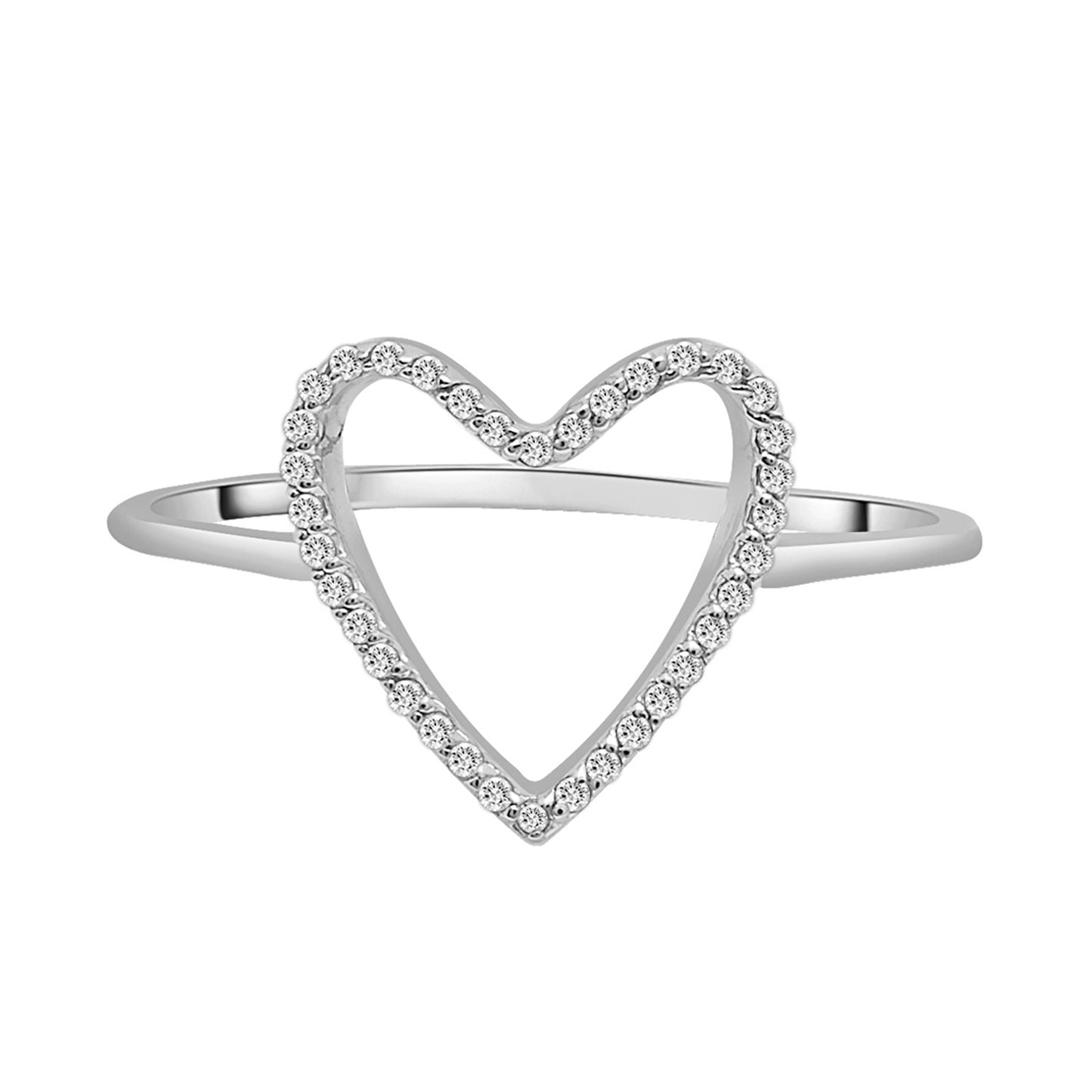 Open Heart Diamond Shape Ring in White Gold
