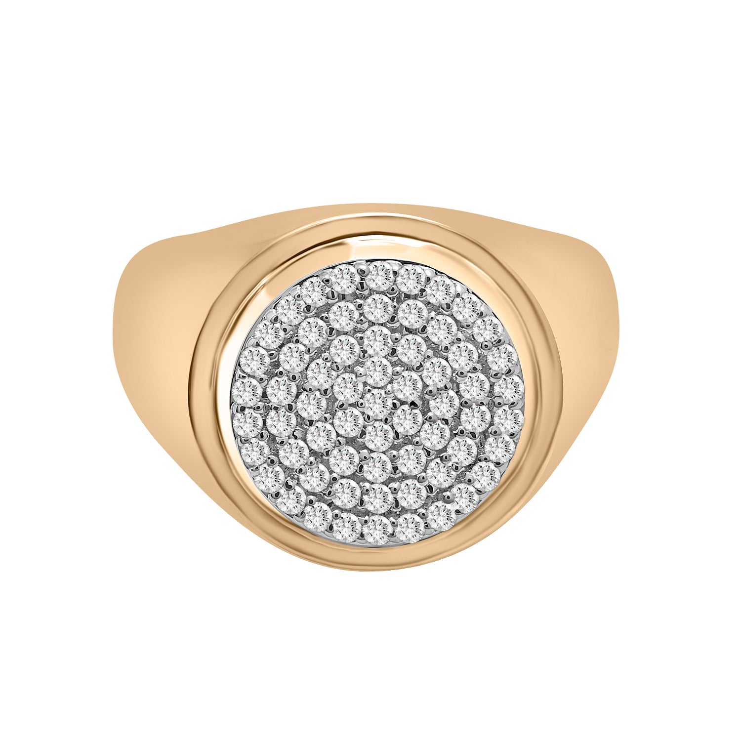 Circle Signet Diamond Ring Placed in Gold With Front View