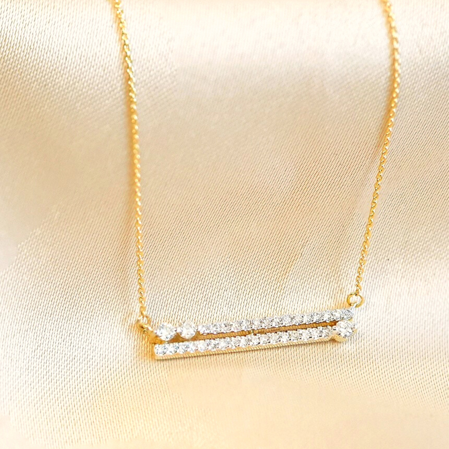 Ella Diamond Double Bar Necklace With Gold Chain