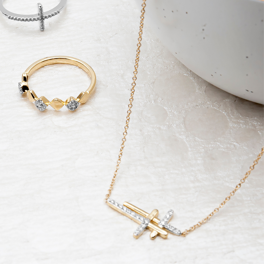 Celine Sideways Double Cross Diamond Necklace In Different Shape