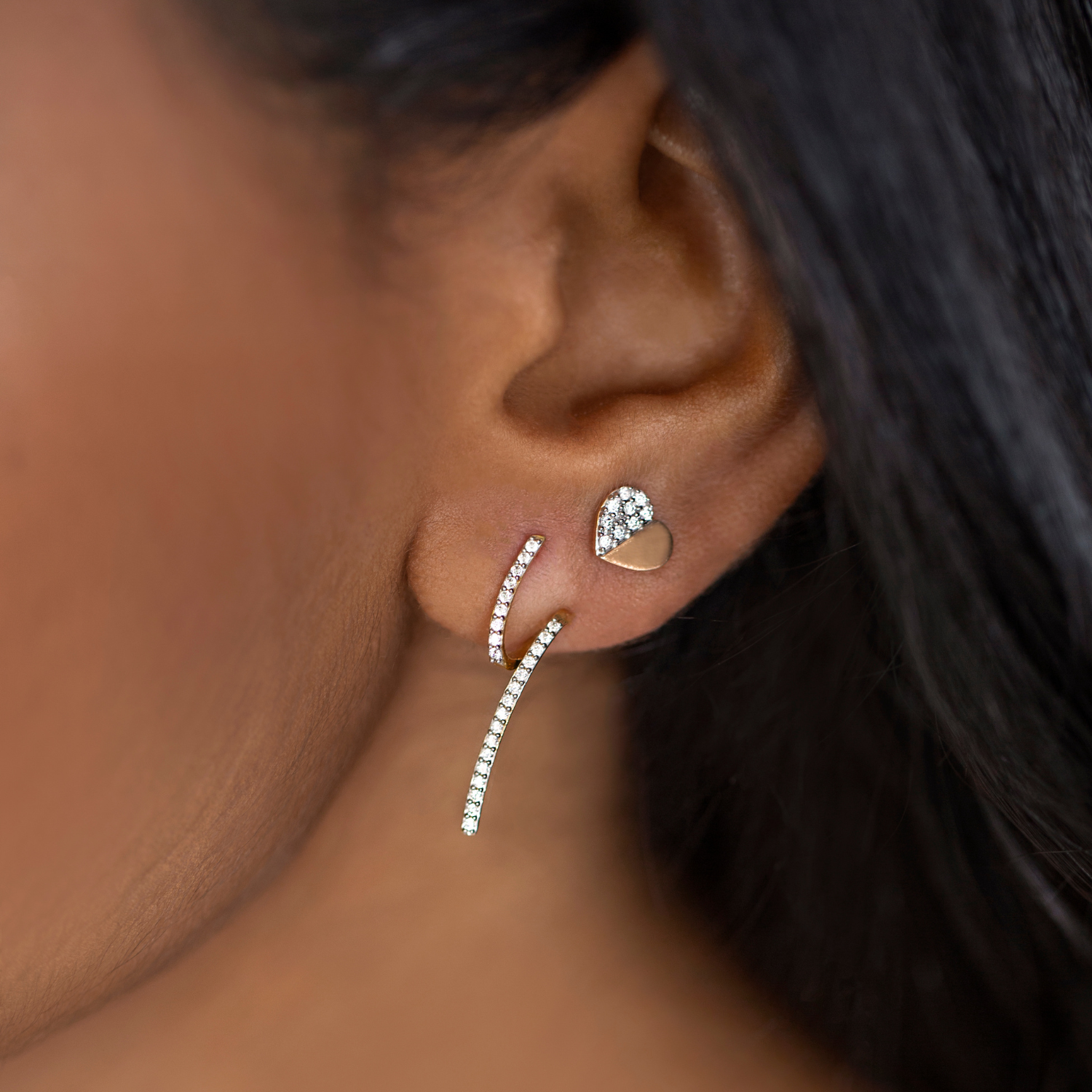Eddi Diamond Free Form Earrings In Ear